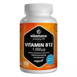 VITAMIN B12 1000 µg didelės dozės veganiškos tabletės, 180 vnt