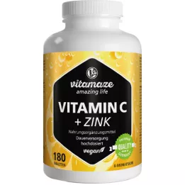 VITAMIN C 1000 mg didelės dozės + cinko veganiškos tabletės, 180 vnt