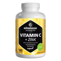 VITAMIN C 1000 mg didelės dozės + cinko veganiškos tabletės, 180 vnt