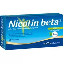 NICOTIN beta mėtų 2 mg kramtomoji guma, kurioje yra veikliosios medžiagos, 30 vnt