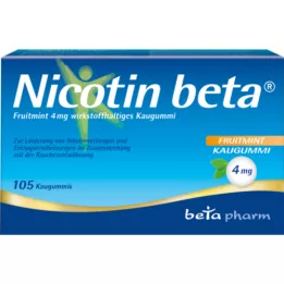 NICOTIN beta Fruitmint 4 mg kramtomoji guma, kurios sudėtyje yra veikliosios medžiagos, 105 vnt