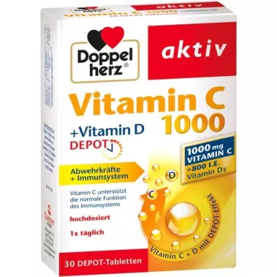 DOPPELHERZ Vitaminas C 1000+Vitaminas D Depot active, 30 vnt