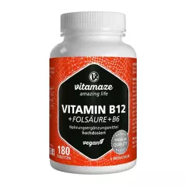 VITAMIN B12 1000 µg didelės dozės + B9+B6 veganiškos tabletės, 180 vnt