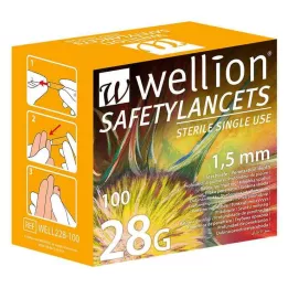 WELLION Safetylancets 28 G saugūs vienkartiniai švirkštai, 100 vnt