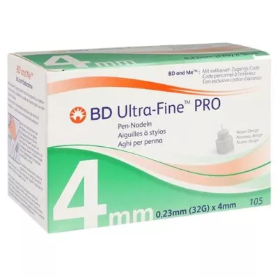 BD ULTRA-FINE PRO Plunksnakočių adatos 4 mm 32 G 0,23 mm, 105 vnt