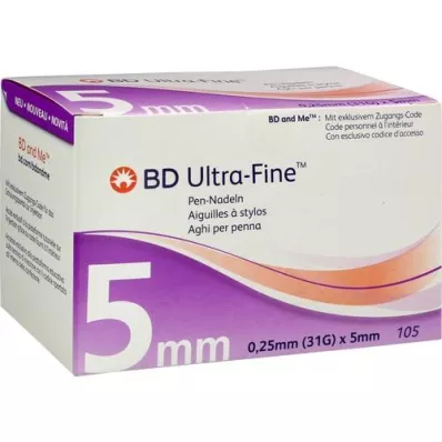 BD ULTRA-FINE Plunksnakočių adatos 5 mm 31 G 0,25 mm, 105 vnt