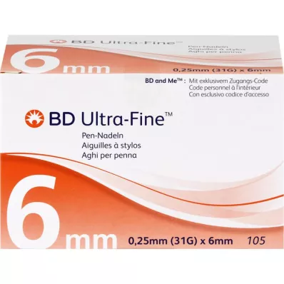 BD ULTRA-FINE Adatos rašikliams 6 mm 31 G 0,25 mm, 105 vnt