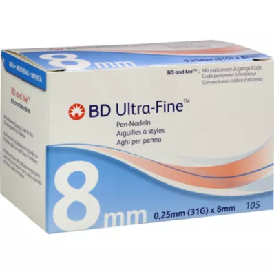 BD ULTRA-FINE Plunksnakočių adatos 8 mm 31 G 0,25 mm, 105 vnt