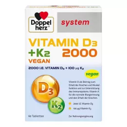 DOPPELHERZ Vitaminas D3 2000+K2 sisteminės tabletės, 60 kapsulių