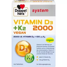DOPPELHERZ Vitaminas D3 2000+K2 sisteminės tabletės, 120 kapsulių