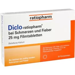 DICLO-RATIOPHARM nuo skausmo ir karščiavimo 25 mg FTA, 20 vnt