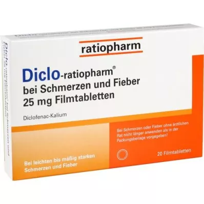 DICLO-RATIOPHARM nuo skausmo ir karščiavimo 25 mg FTA, 20 vnt