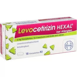 LEVOCETIRIZIN HEXAL alergijai 5 mg plėvele dengtos tabletės, 18 vnt