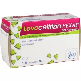 LEVOCETIRIZIN HEXAL alergijoms 5 mg plėvele dengtos tabletės, 100 vnt