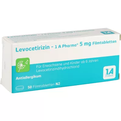 LEVOCETIRIZIN-1A Pharma 5 mg plėvele dengtos tabletės, 50 vnt