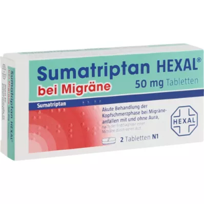 SUMATRIPTAN HEXAL migrenai gydyti 50 mg tabletės, 2 vnt