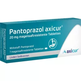 PANTOPRAZOL axicur 20 mg enterinėmis plėvele dengtos tabletės, 7 vnt