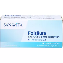FOLSÄURE SANAVITA 5 mg tabletės, 20 vnt