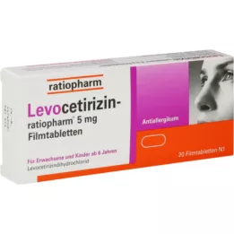 LEVOCETIRIZIN-ratiopharm 5 mg plėvele dengtos tabletės, 20 vnt