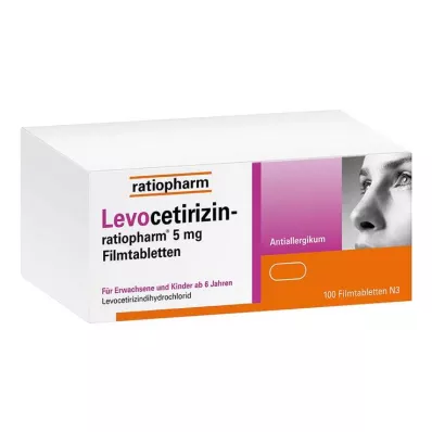 LEVOCETIRIZIN-ratiopharm 5 mg plėvele dengtos tabletės, 100 vnt