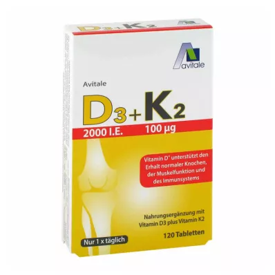 Vitaminas D3+K2 2000 I.U., 120 kapsulių