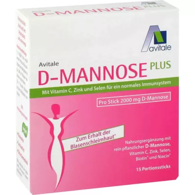 D-MANNOSE PLUS 2000 mg lazdelės su vitaminais ir mineralais, 15X2,47 g