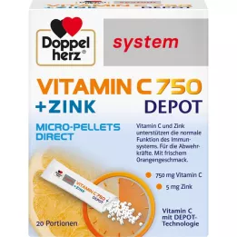 DOPPELHERZ Vitaminas C 750 Depot sistemos granulės, 20 vnt