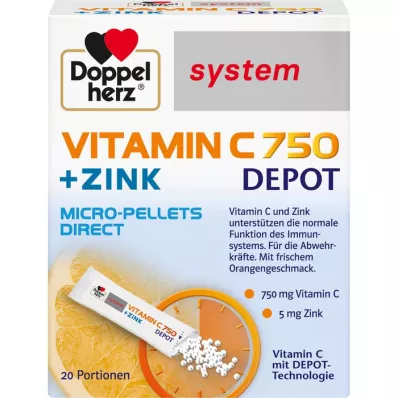 DOPPELHERZ Vitaminas C 750 Depot sistemos granulės, 20 vnt