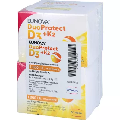 EUNOVA DuoProtect D3+K2 1 000 I.U./80 μg Kps.Kombi, 2X90 vnt