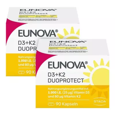 Eunova Duoprotect D3 + K2 1000 TV / 80 µg kapsulės, 2x90 vnt