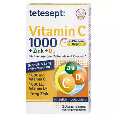 TETESEPT Vitaminas C 1,000+Cinkas+D3 1,000 I.U. tabletės, 30 vnt