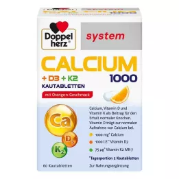 DOPPELHERZ Kalcio 1000+D3+K2 sistemos kramtomosios tabletės, 60 vnt