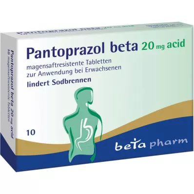 PANTOPRAZOL beta 20 mg rūgšties enterinėmis plėvele dengtos tabletės, 10 vnt