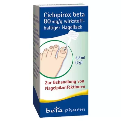 CICLOPIROX beta 80 mg/g nagų lako, kurio sudėtyje yra veikliosios medžiagos, 3,3 ml