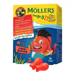 MÖLLERS Omega-3 Jelly Fish Strawberry kramtomosios tabletės, 36 kapsulės