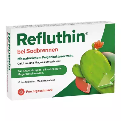 REFLUTHIN nuo rėmens kramtomosios tabletės vaisiai, 16 vnt