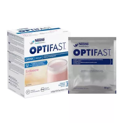 Optifast naminis gėrimas braškių milteliai, 8X55 g