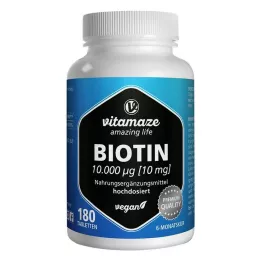 BIOTIN 10 mg didelės dozės veganiškos tabletės, 180 vnt