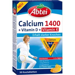 ABTEI Kalcis 1400+vitaminas D3+K, kramtomosios tabletės, 30 kapsulių