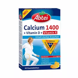 ABTEI Kalcis 1400+vitaminas D3+K, kramtomosios tabletės, 30 kapsulių