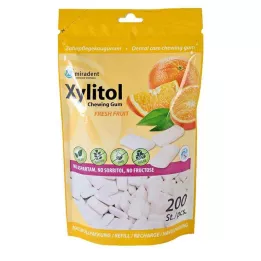 MIRADENT Kramtomoji guma Xylitol su šviežiais vaisiais, 200 vnt