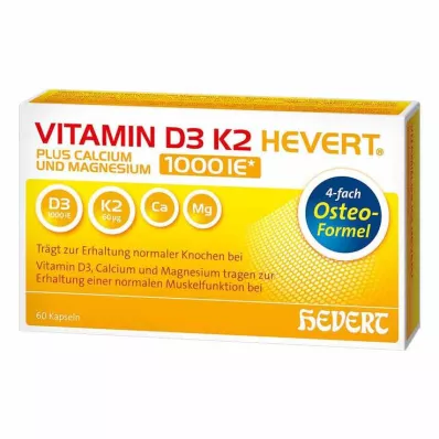 VITAMIN D3 K2 Hevert plius Ca Mg 1000 IE/2 kapsulės, 60 vnt