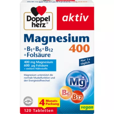 DOPPELHERZ Magnio 400+B1+B6+B12+Folio rūgštis tabletės, 120 vnt