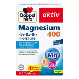 DOPPELHERZ Magnio 400+B1+B6+B12+Folio rūgštis tabletės, 120 vnt