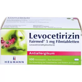 LEVOCETIRIZIN Fairmed 5 mg plėvele dengtos tabletės, 100 vnt