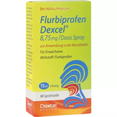 FLURBIPROFEN Dexcel 8,75 mg/Dos.purškalas į burnos ertmę, 15 ml