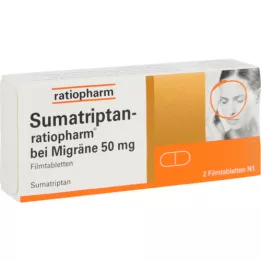SUMATRIPTAN-ratiopharm migrenai 50 mg plėvele dengtos tabletės, 2 vnt