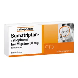 SUMATRIPTAN-ratiopharm migrenai 50 mg plėvele dengtos tabletės, 2 vnt