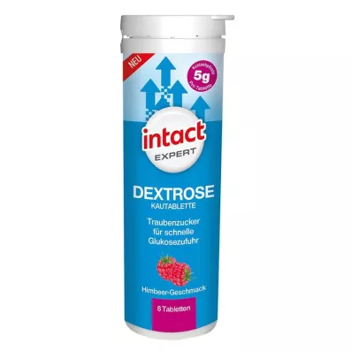 INTACT Expert Dextrose kramtomosios tabletės, aviečių, 8 vnt