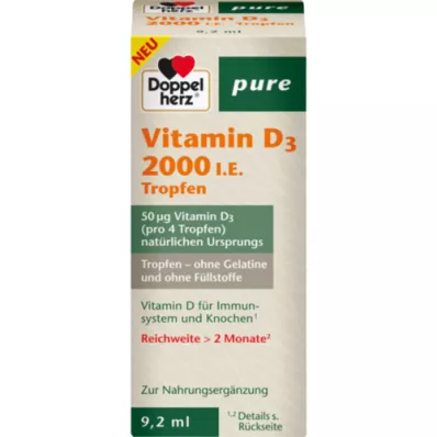 DOPPELHERZ Vitaminas D3 2000 I.U. gryni lašai, 9,2 ml